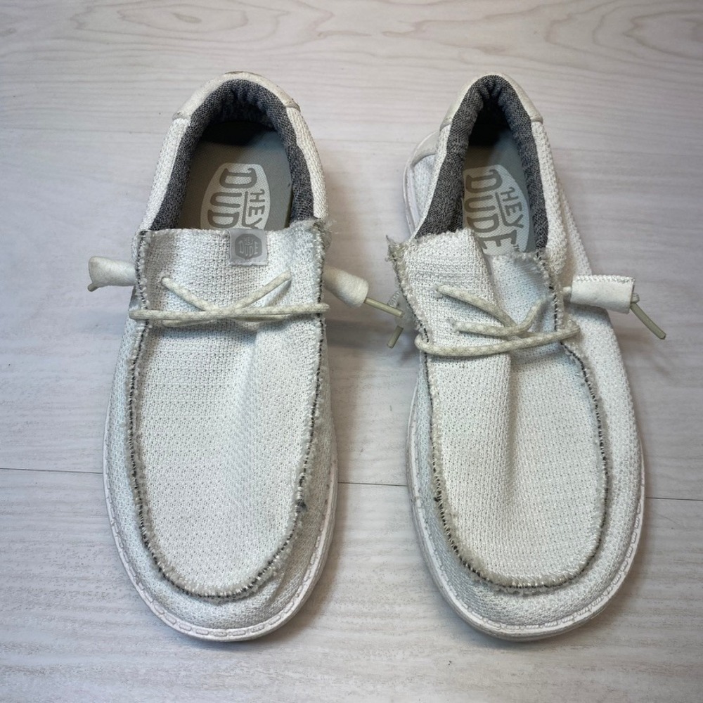 Hey Dude Mens 7‎ Wally Sport Mesh Loafers Slip On White Textile Comfort Walking